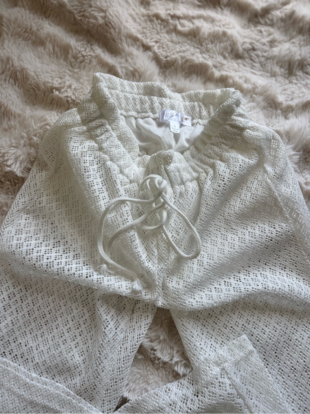 White Open-Knit Beach Pants